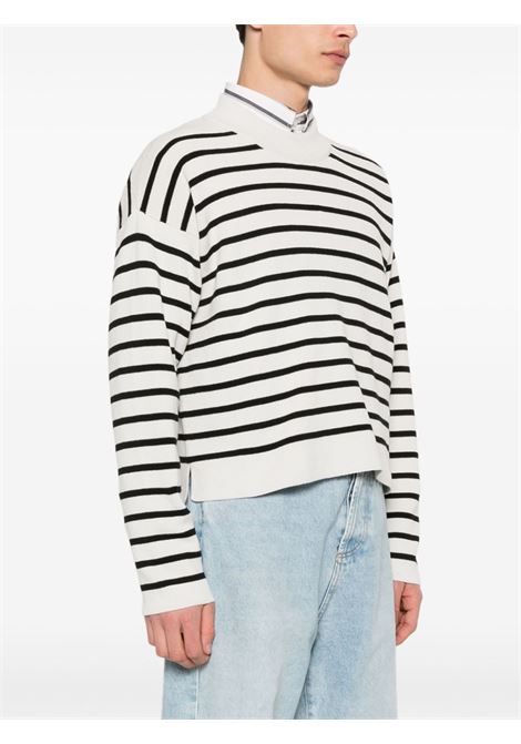 Black and white horizontal-stripe jumper - unisex AMI PARIS | UKS036KN0041194